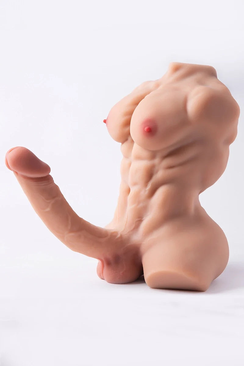 Kalel: 8.37LB Muscular Chest Male Torso with 8" x 1.57" Metal Keel Dildo