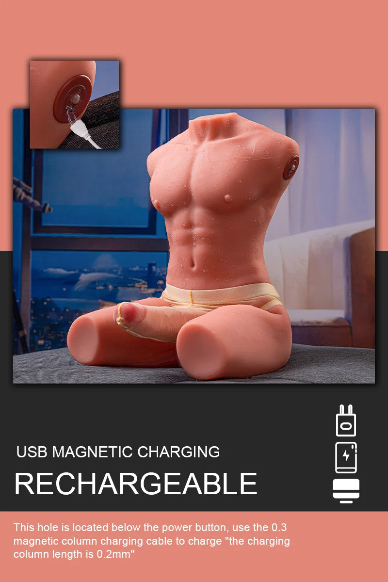 Archer: 17.63LB Male Torso with 6.69" Thrusting & Vibrating Dildo