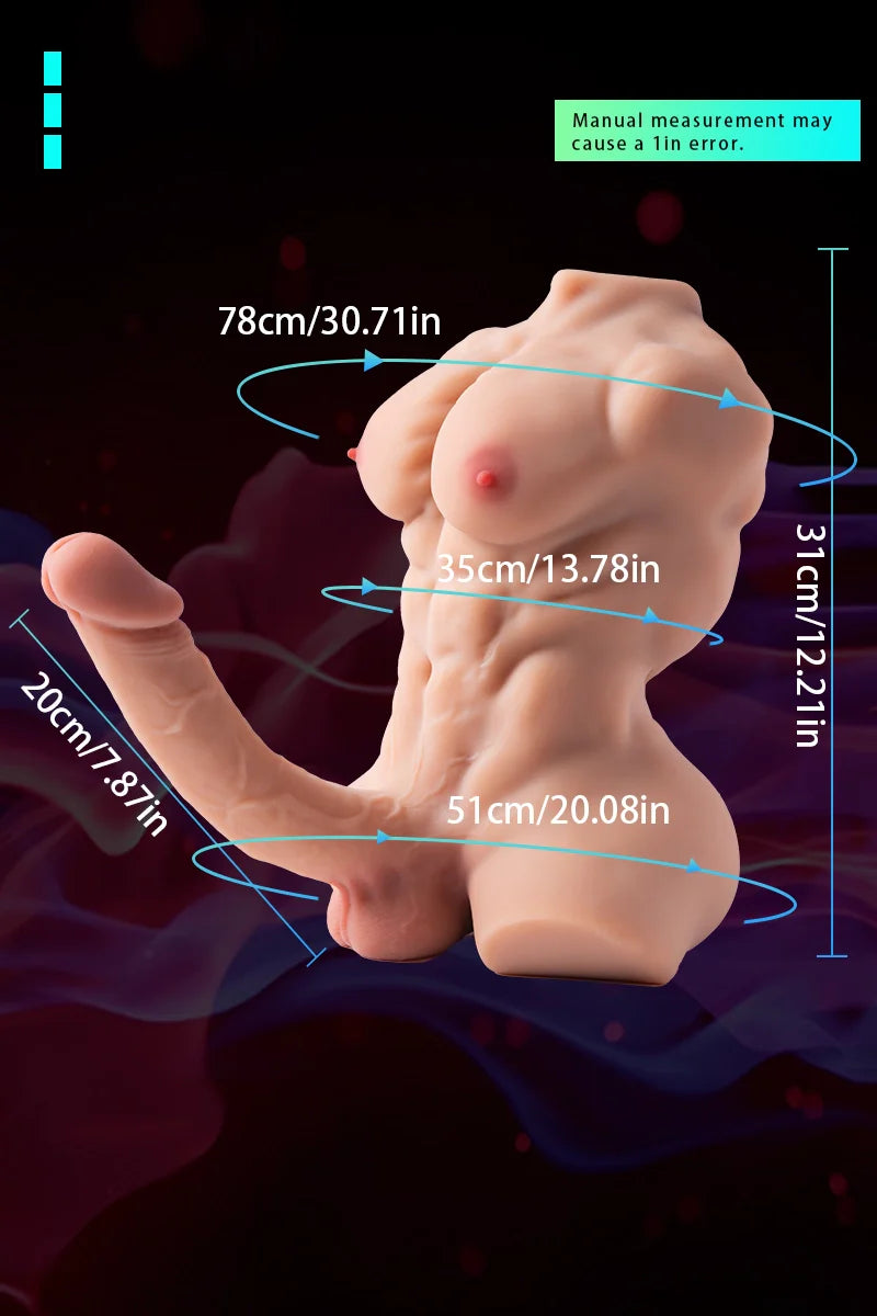 Kalel: 8.37LB Muscular Chest Male Torso with 8" x 1.57" Metal Keel Dildo