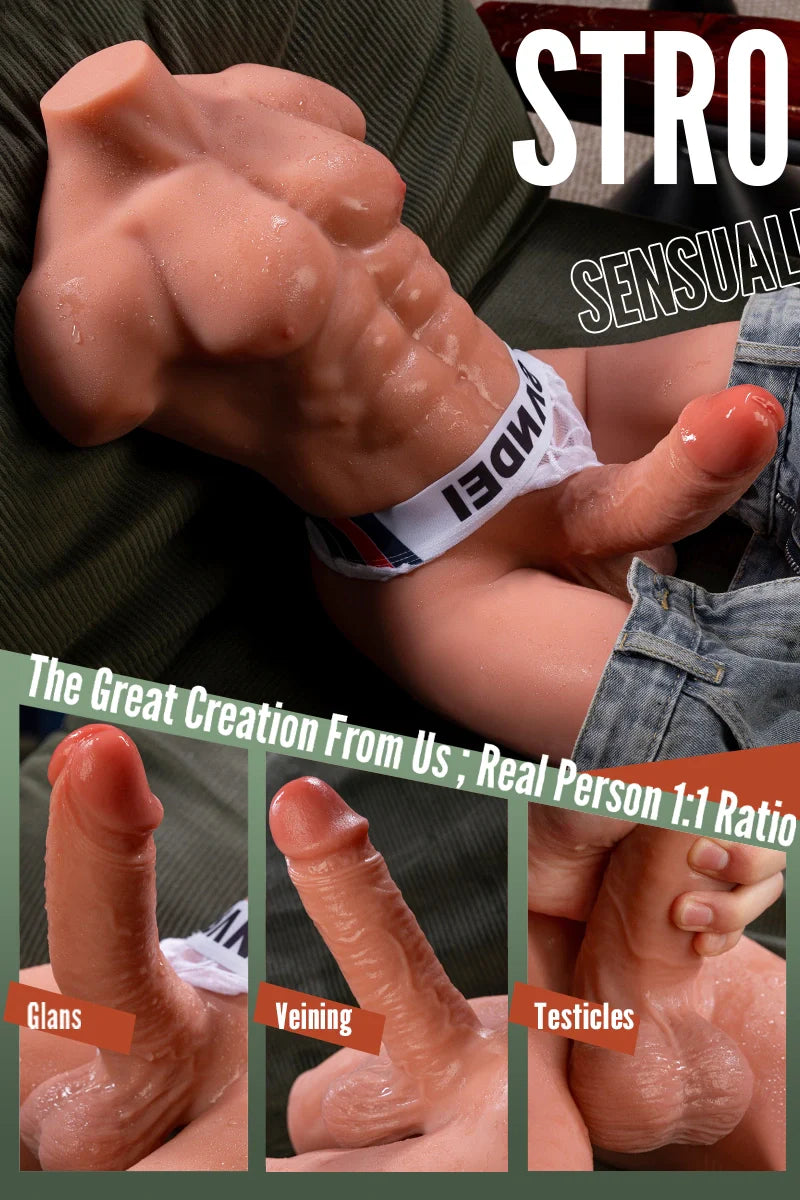 Rudolph: 19.06LB Realistic Male Torso with 6.29" Thrusting Dildo